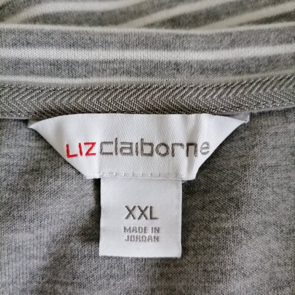 Liz Claiborne Womens Gray White Long Sleeve Round Neck Striped T Shirt Size XXL - Picture 5 of 6